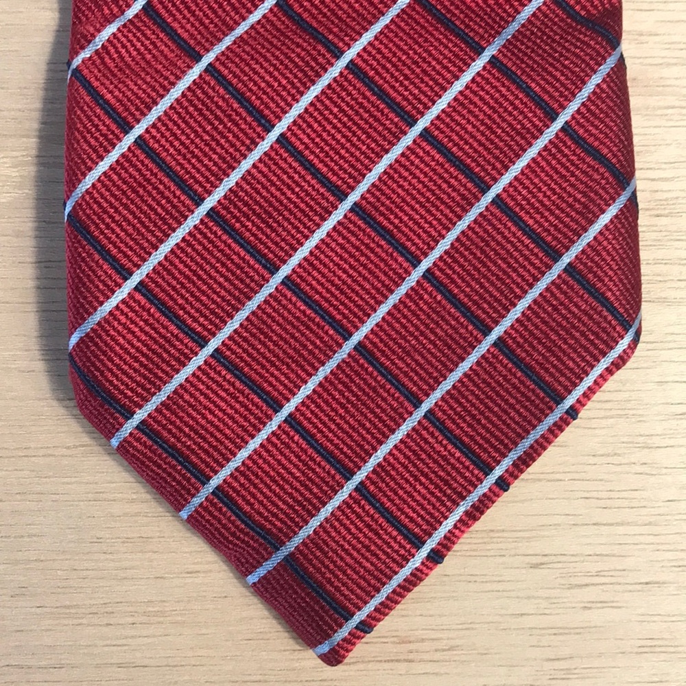 Andrew’s Ties Collection Red Grid Necktie | 3-5/8” Wide | Classic Handmade Look